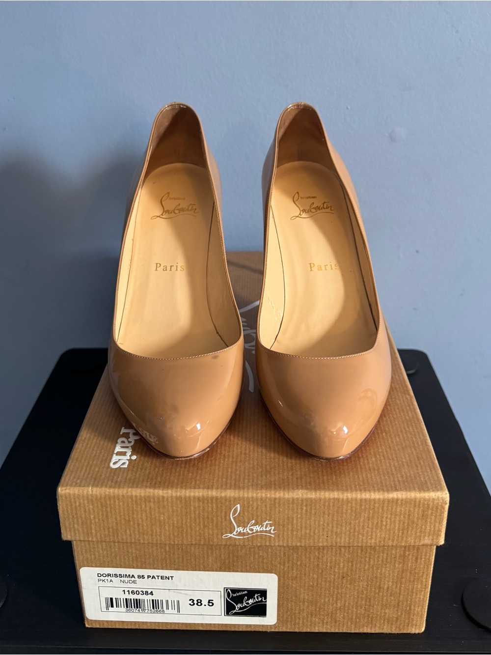 Christian Louboutin Nude Dorissima 85 Patent Leather Pumps